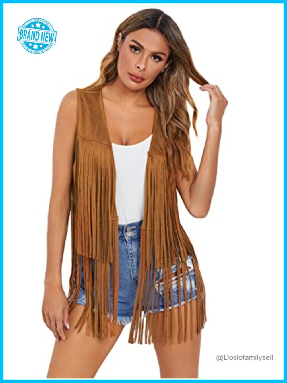 Faux Suede Fringe Vest Sleeveless Tassel Hippie 70s Cardigan Cowgirl